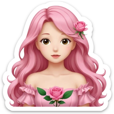 Gorgeous pastel anime lady with long hair and pink rose dress sticker