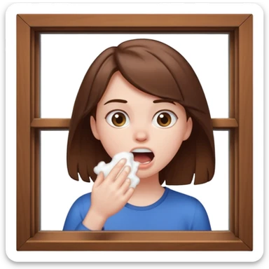 Brown haired girl Foaming at the mouth clawing at a window sticker