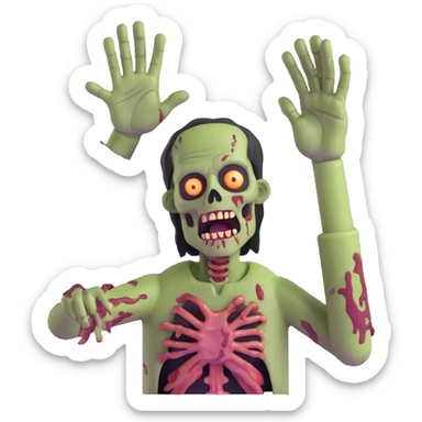 zombie with decaying flesh raising hands in the air sticker