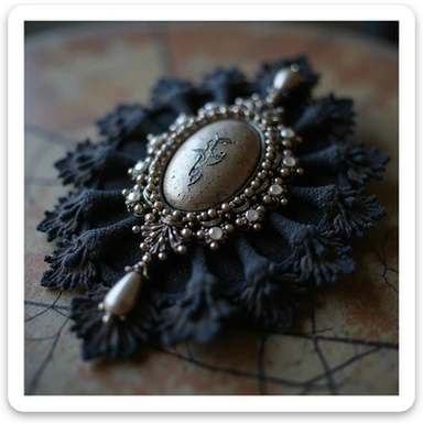 photorealistic gothic brooch with lace and velvet details, variation 3 sticker