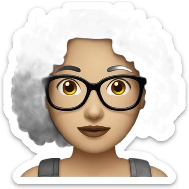 white-skinned woman with short black curly hair and big white glasses sticker