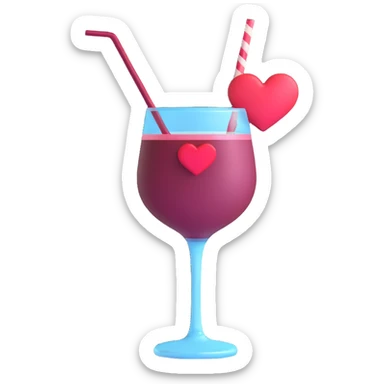 3D emoji style cocktail glass with burgundy drink and a heart-shaped stirrer sticker