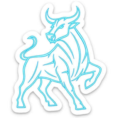 Transform the bull logo into a modern, tech-inspired style with a glowing blue effect, keeping the transparent background. Emphasize sleek, futuristic design elements and luminous blue highlights to convey a high-tech aesthetic. sticker