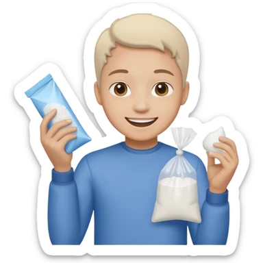 happy with a small plastic bag full of white powder sticker