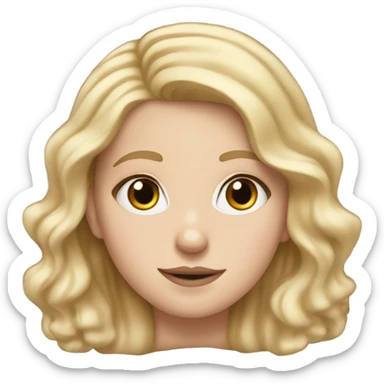 White girl with small nose and blonde pretty wavy hair wearing ping and blush on her checks  sticker