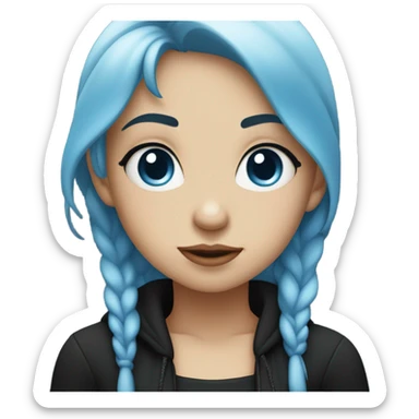 white skin girl with blue hair in black clothes thinking sticker
