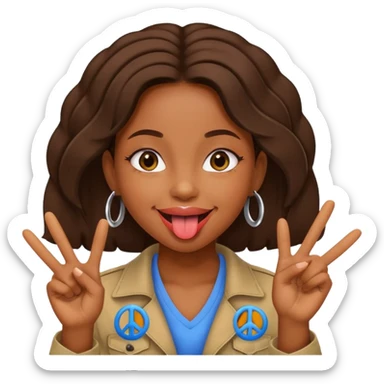 Black Girl with tongue sticking out between peace sign sticker