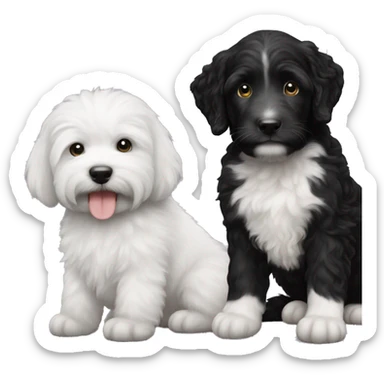 Black labradoodle and white and black kitten sticker