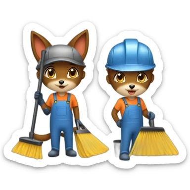 2 foxes working in a cleaning company with job attributes sticker
