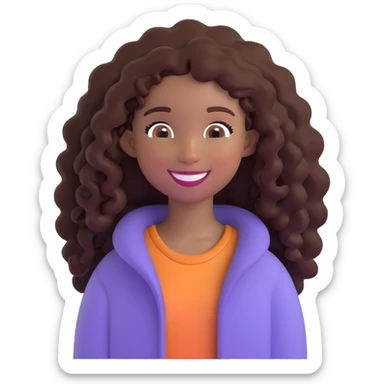 pretty black girl with long curly hair, smiling sticker
