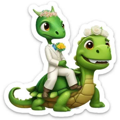 A dragon and a turtle getting married sticker