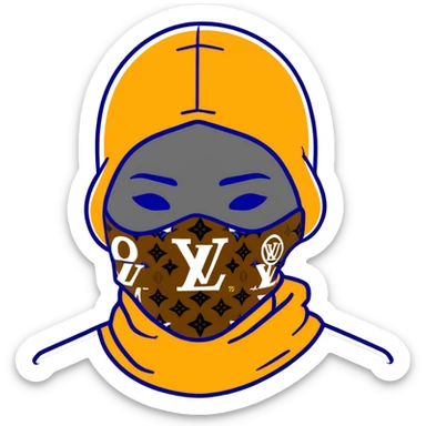designer Louis Vuitton balaclava ski mask with the iconic brown LV monogram pattern sticker