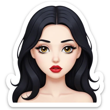 Pale girl with long black hair baddie pose eyelashes pretty lips lipner sticker
