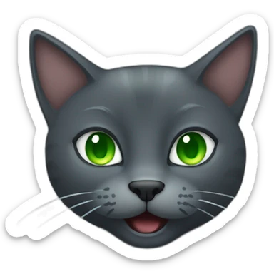 A dark grey cat with green eyes mewing while shes angry sticker