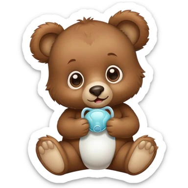 baby bear with a pacifier and wearing a diaper sticker