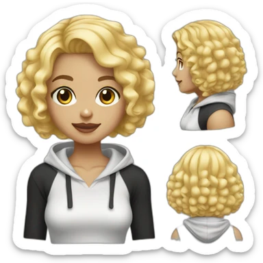 it woman blonde Bob Haircut lite Curly no glasses black outfit hoodies sticker