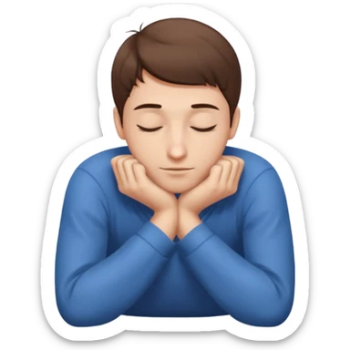 Man with short brown hair in child’s pose sticker