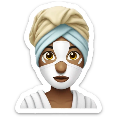 aesthetic girl wearing a facial mask with a towel on her head and wearing a bathrobr sticker