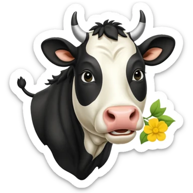 pantomime friesan cow with buttercup in mouth sticker