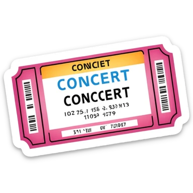 Concert ticket emoji, with a code at the side, ant the word "CONCERT" at the front sticker