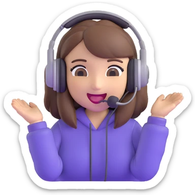 brown-haired gamer girl, excited expression, headphones, head only, emote sticker