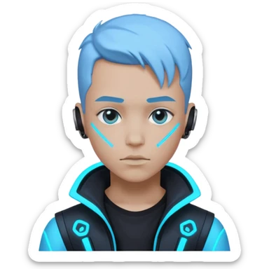 boy neon cyberpunk light blue sticker