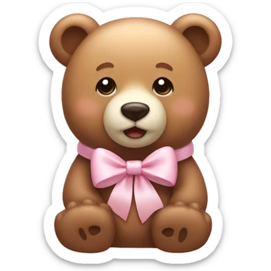 cute bear with light pink bow on the neck of the bear sticker