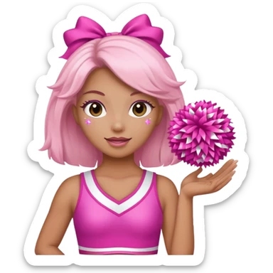football cheerleader, holding big cheering pom, pink and twinkle sticker