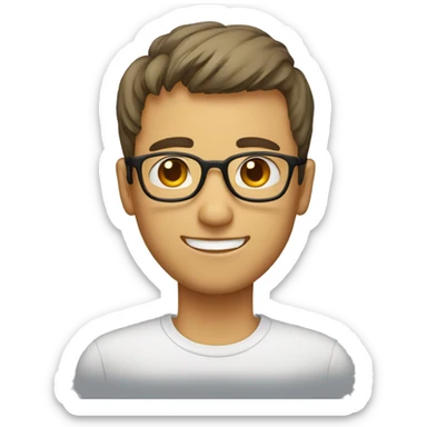 Guy with short hair and choppy bangs with thin glasses sticker
