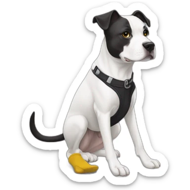 Staffi femmelle noir avec des chaussettes blanche  sur ses  pattes et un trait blanc sur le crane sticker