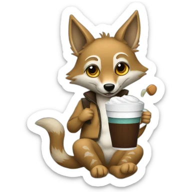 Jackal whit golf furr holding hot cocoa sticker