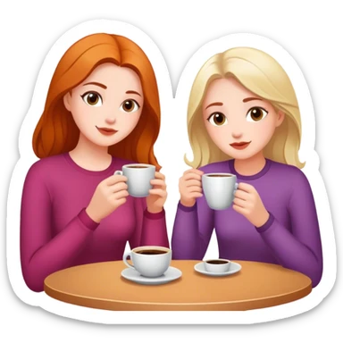 Cinematic realistic girlfriends sitting drinking coffee in a homely atmosphere sticker