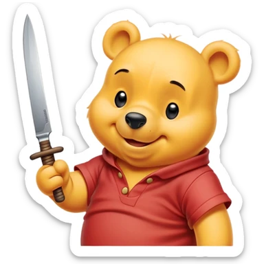Winnie the pooh smiling and holding a knife  sticker