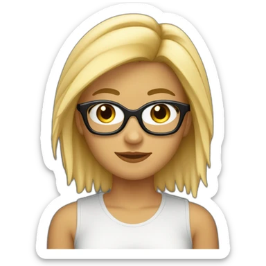 chica rubia con pelo largo y suelto, com mechas rubias en el peloy gafas negras sticker