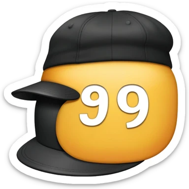 black cap with number “9” sticker