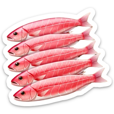 Draw raw fish fillets arranged on a wooden board with skin & flesh texture visible. sticker