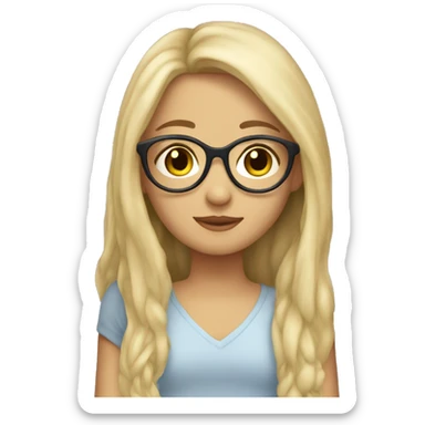 A brunette girl with long hair hugging her blond friend with longer hair that wears glasses sticker