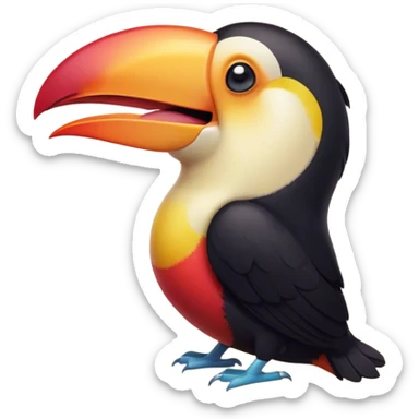 Cinematic Cute Yawning Toucan Portrait Emoji, Head tilted slightly with a dramatic, wide-open yawn, showcasing a colorful, expressive beak and sleepy, half-closed eyes with a relaxed demeanor, Simplified yet irresistibly adorable features, highly detailed, glowing with a soft, cozy tropical glow, high shine, relaxed yet expressive, stylized with a dash of whimsical charm, soft glowing outline, capturing the essence of a drowsy yet affectionate toucan that appears ready to stretch out for a nap! sticker