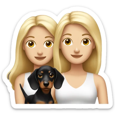 Blonde white woman and Brunette white woman holding black and tan dachshund sticker