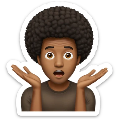 A male "blown away" afro emoji. Dark shade. Surprised face sticker