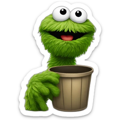 Oscar the grouch with one tall finger on his hand sticker