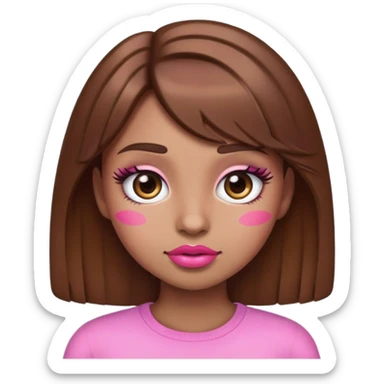 Girl emoji with brown hair ,  with large pink pout and thick eyelashes  sticker