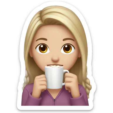 white girl with brown blonde hair and a hot chocolate sticker