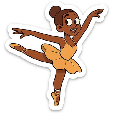 flat toon style dark-skinned ballerina wearing golden outfit sticker