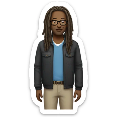 A black man with dreadlocks, around 50 years old, wearing glasses and dressed casually sticker