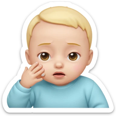 Cute 3D baby emoji, rubbing eyes, sleepy expression, short fine baby hair, soft pastel colors, clean white background  sticker