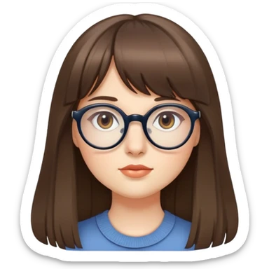 White pretty round face with long hair and bangs along with beautiful eyes with specs  sticker