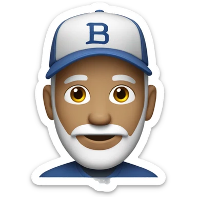 Grey bearded man with bald head and baseball cap sticker