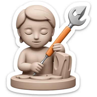 Sculpting icon, clay being shaped with sculpting tools, unfinished sculpture on a textured surface, minimalistic style, clean lines, transparent background. sticker