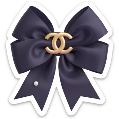 Change the bow to a double-layered satin ribbon bow, keep pearls and gold Chanel logo, elegant, glossy, black and white, 3D emoji style, with no background sticker